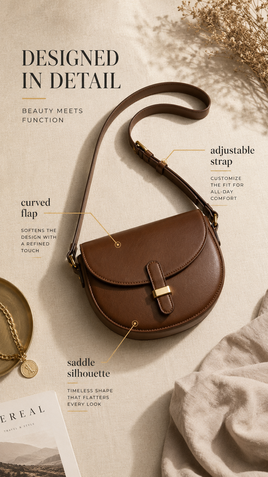 First impression of the AFKOMST Vintage Saddle Crossbody Bag showing shape and saddle silhouette