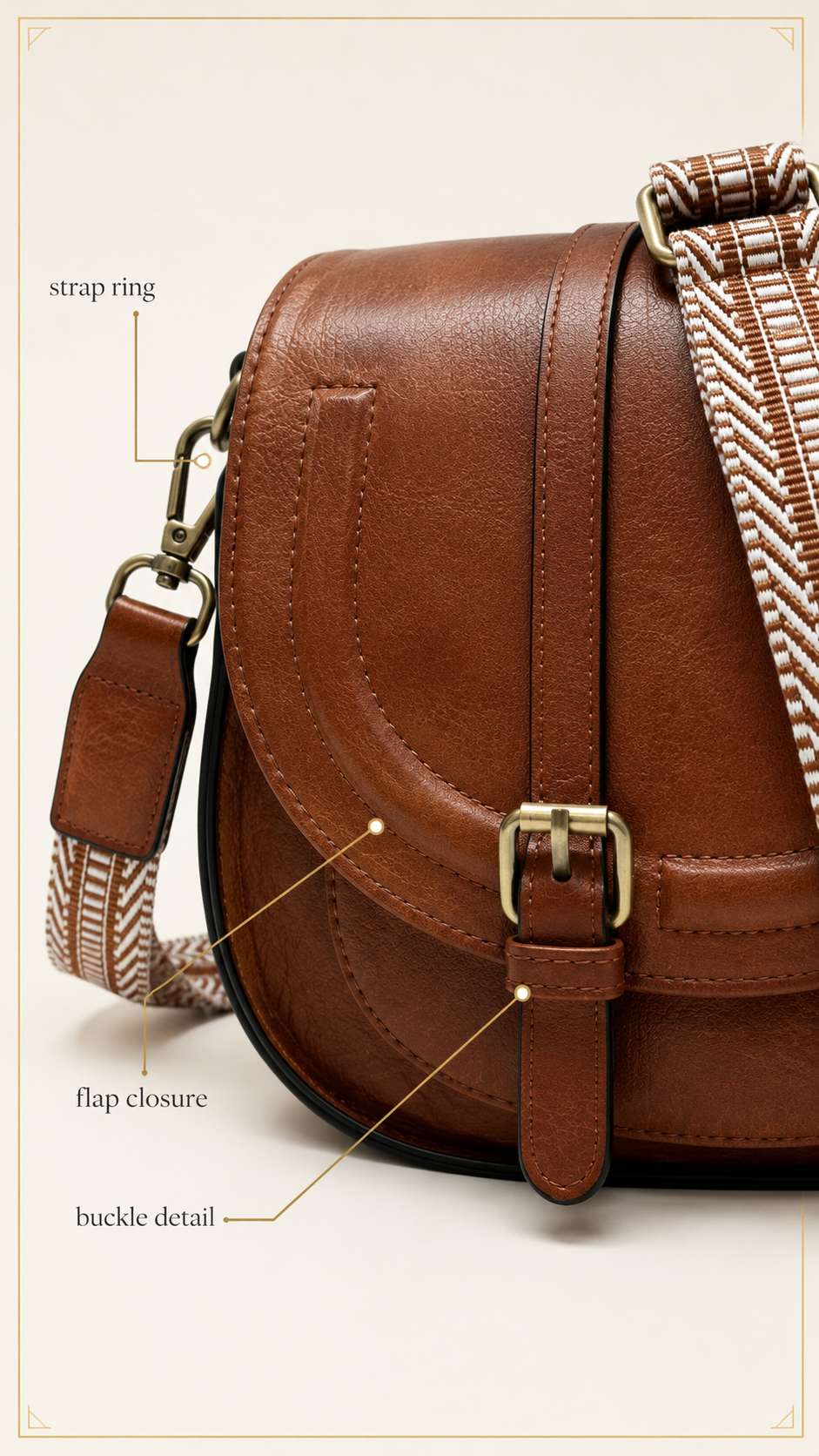 Hardware detail on the AFKOMST Vintage Saddle Crossbody Bag showing buckle and closure mechanism
