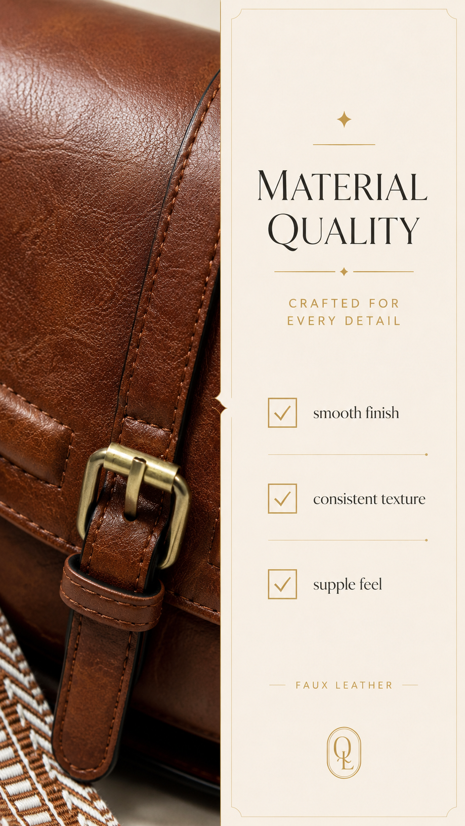 Close-up texture of the AFKOMST Vintage Saddle Crossbody Bag exterior material in brown
