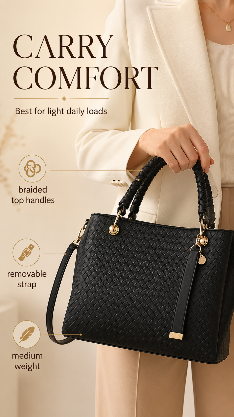 ALDO Gloadithh Tote Bag carry comfort showing braided top handles and removable shoulder strap