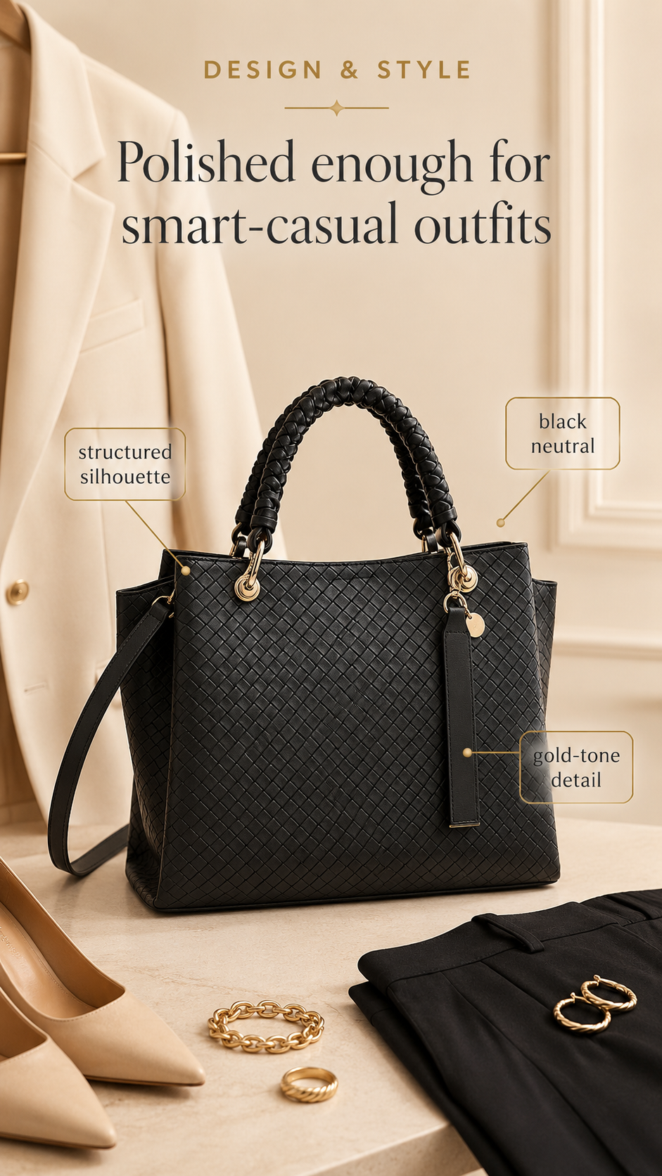 ALDO Gloadithh Tote Bag styling with black woven handbag and neutral outfit inspiration