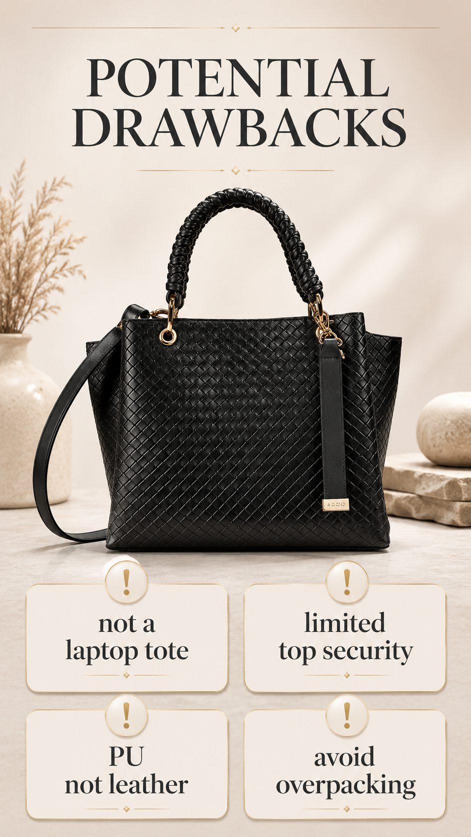Potential drawbacks of ALDO Gloadithh Tote Bag showing size security PU material and overpacking cautions