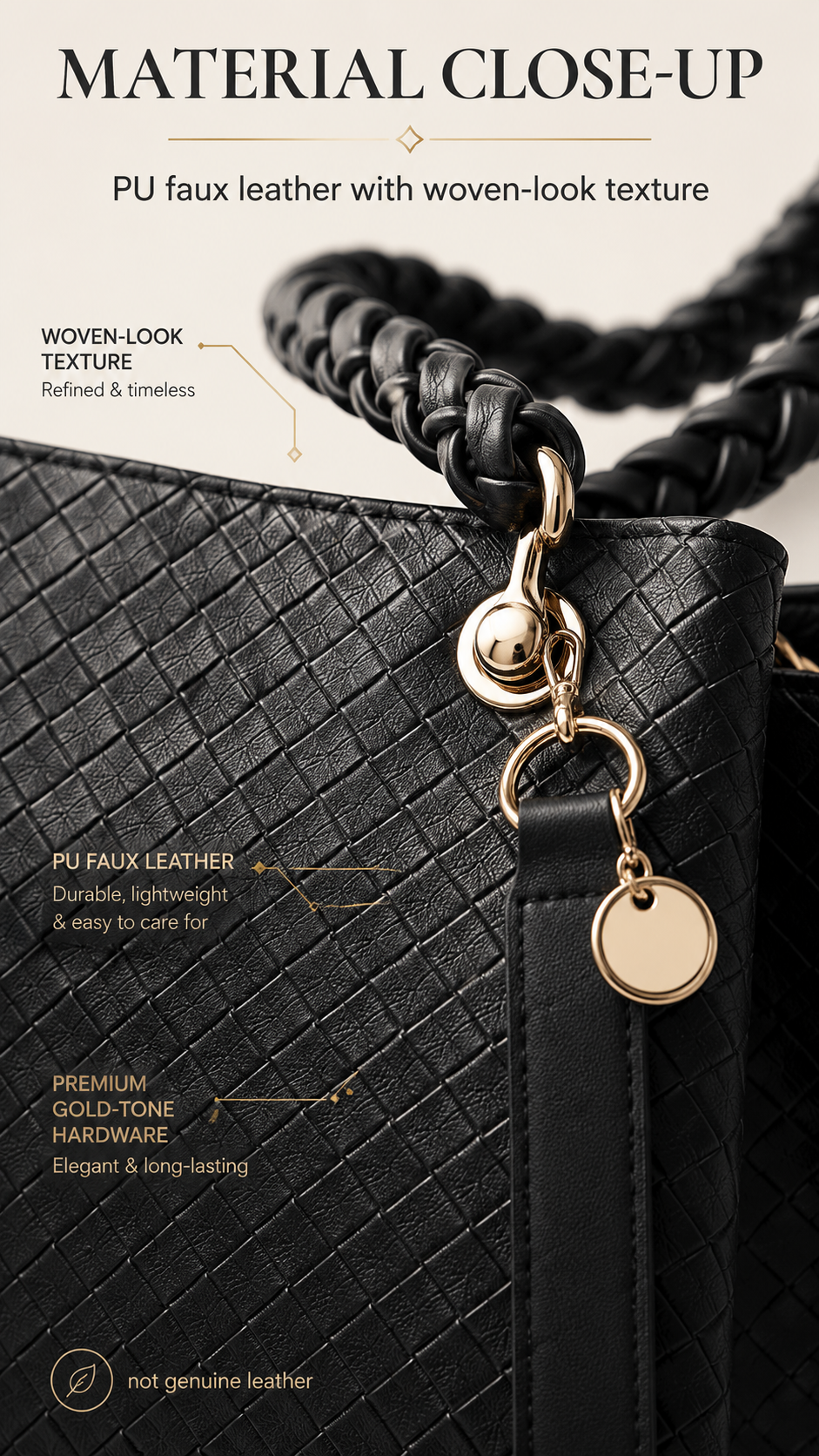 Close up of ALDO Gloadithh Tote Bag PU woven texture and braided handle build quality