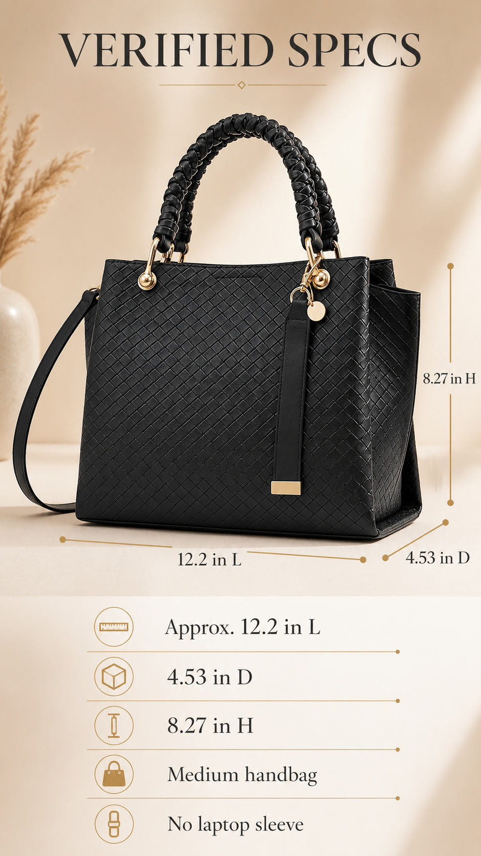 ALDO Gloadithh Tote Bag specs chart with dimensions material strap and storage details