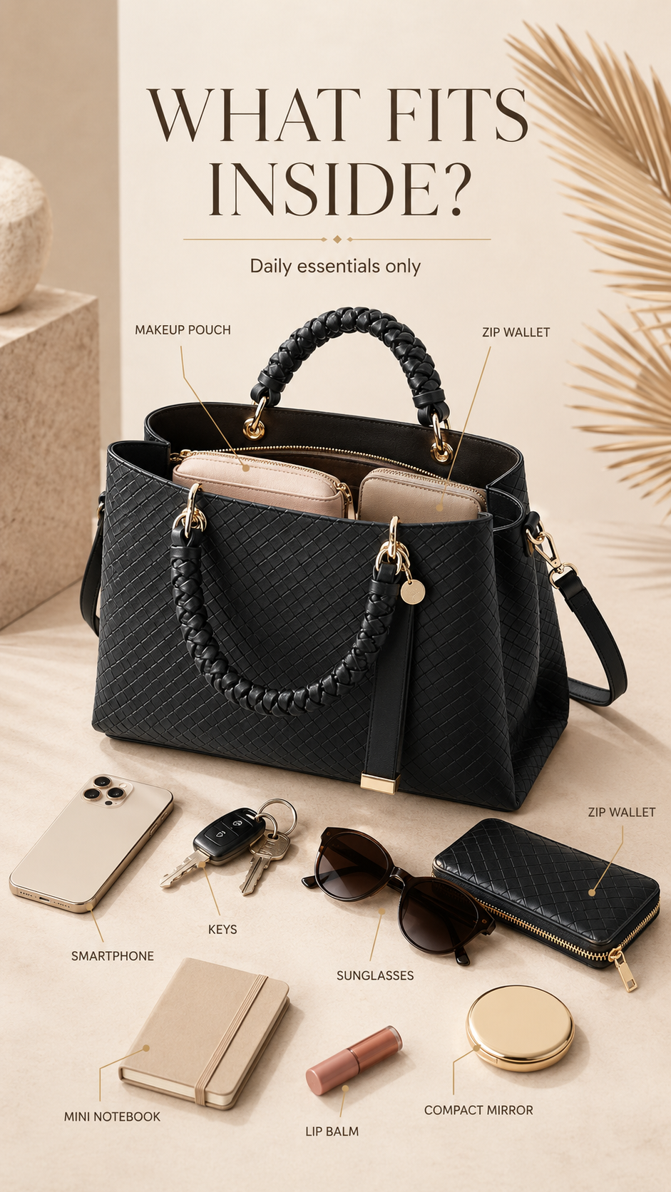 What fits inside ALDO Gloadithh Tote Bag including phone wallet keys cosmetics sunglasses and notebook