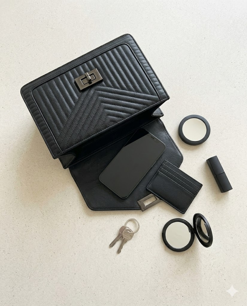 ALDO Mini Jerilini essentials fit guide with phone cardholder keys and lipstick