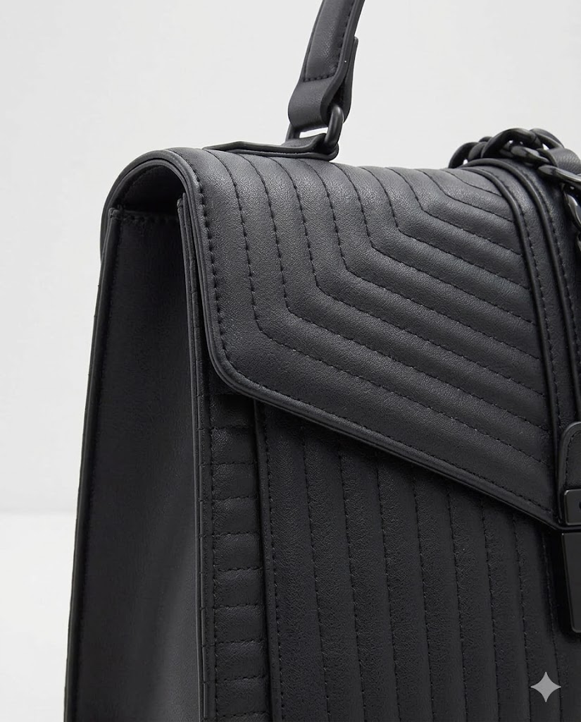 ALDO Mini Jerilini black faux leather material closeup with structured handbag finish