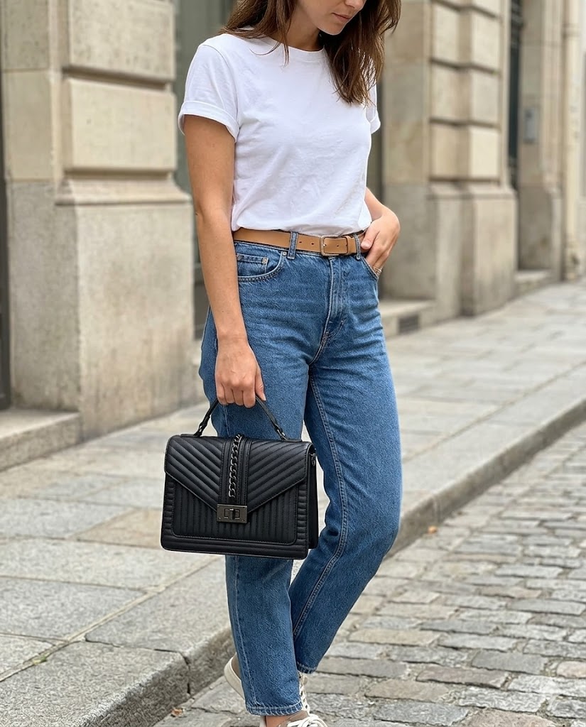 ALDO Mini Jerilini black top handle satchel styled with casual outfit