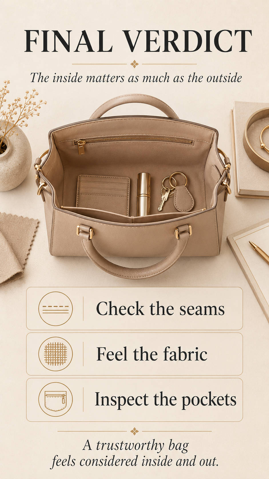 Bag Lining Final Verdict Quality Guide Final handbag lining quality guide showing premium interior details and buyer checklist