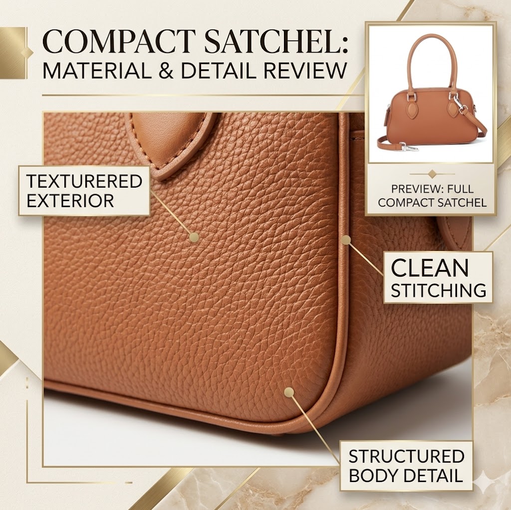 Blofinche Small Satchel Material Texture Close-up of the Blofinche small satchel textured exterior and structured finish