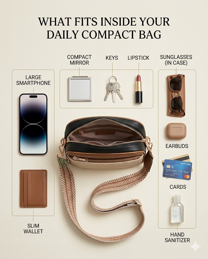 What Fits Inside What fits inside a BOSTANTEN quilted crossbody bag including phone wallet keys cards sunglasses and small cosmetics