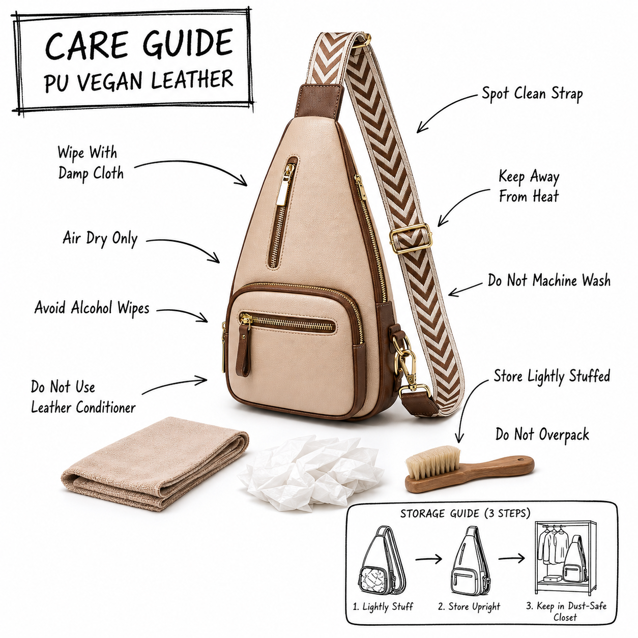 BOSTANTEN Sling Bag Care Guide BOSTANTEN PU vegan leather sling bag care guide