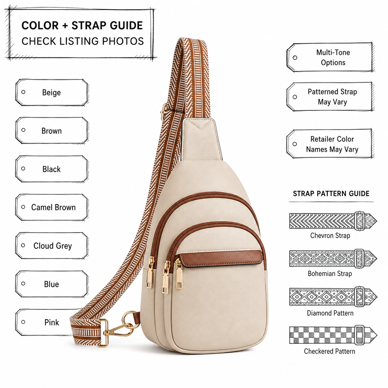 BOSTANTEN Sling Bag Color Style Guide BOSTANTEN small sling bag color and strap style guide