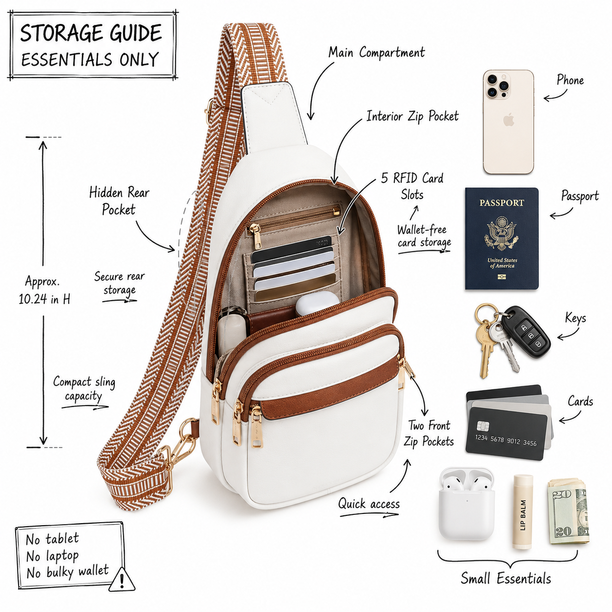 BOSTANTEN Sling Bag Storage Guide BOSTANTEN sling bag storage guide for phone cards passport and small essentials