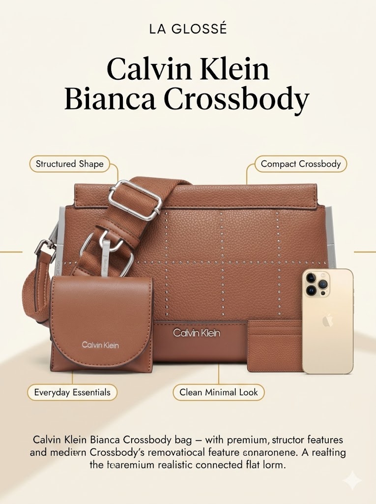 Calvin Klein Bianca Crossbody front view showing structured shape and compact everyday size