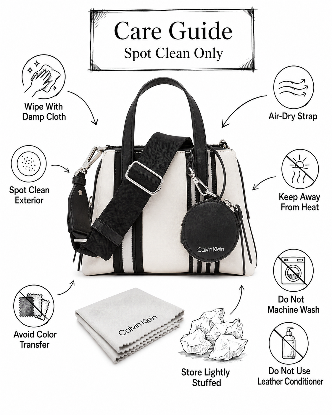 Calvin Klein Millie faux leather crossbody care guide