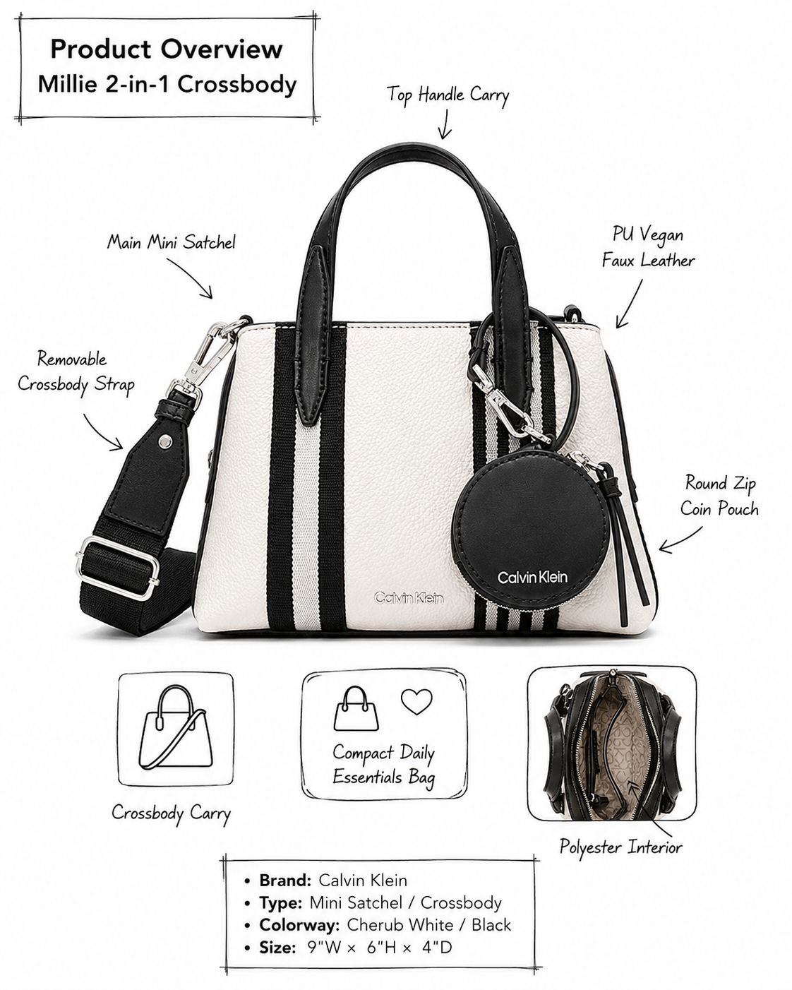 Calvin Klein Millie mini satchel crossbody product overview