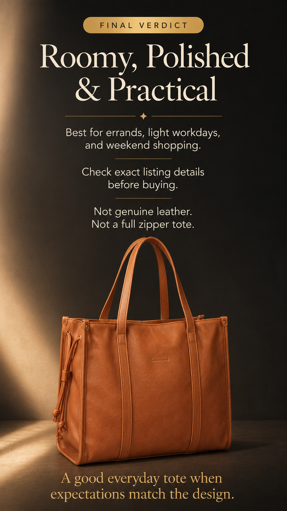 Chinllo Large PU Leather Drawstring Tote Final Verdict Final verdict infographic for Chinllo Large PU Leather Drawstring Tote Bag review