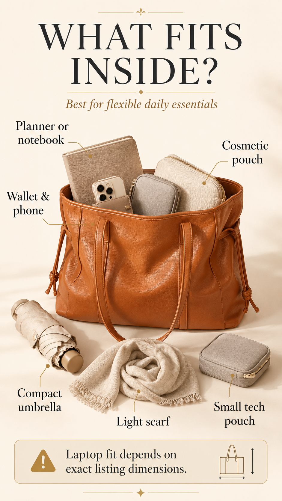 What Fits Inside Chinllo Large Drawstring Tote What fits inside Chinllo Large PU Leather Drawstring Tote Bag with daily essentials