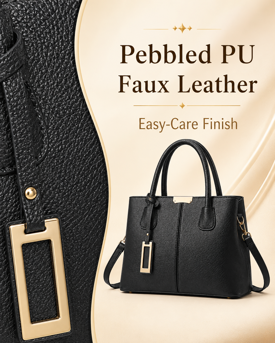 Close up of COCIFER satchel pebbled PU faux leather texture