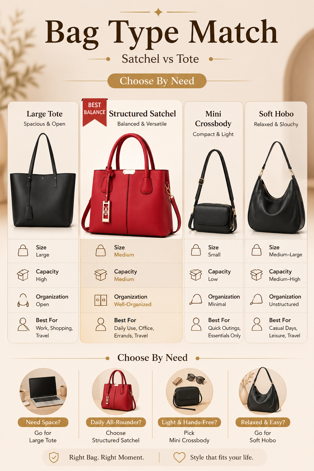 COCIFER satchel comparison with tote hobo and crossbody bag types