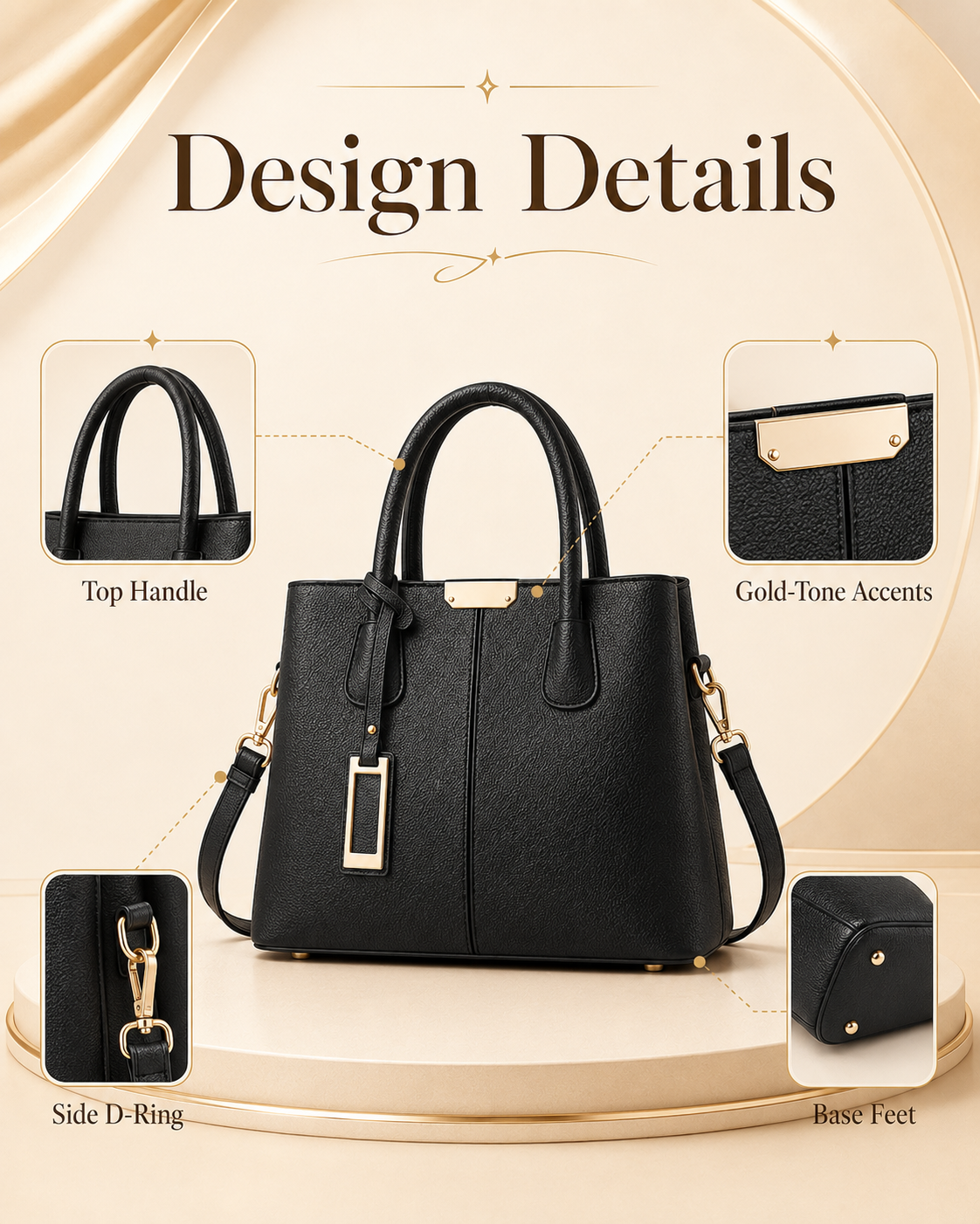 COCIFER top handle satchel design details with rolled handles and gold tone accent