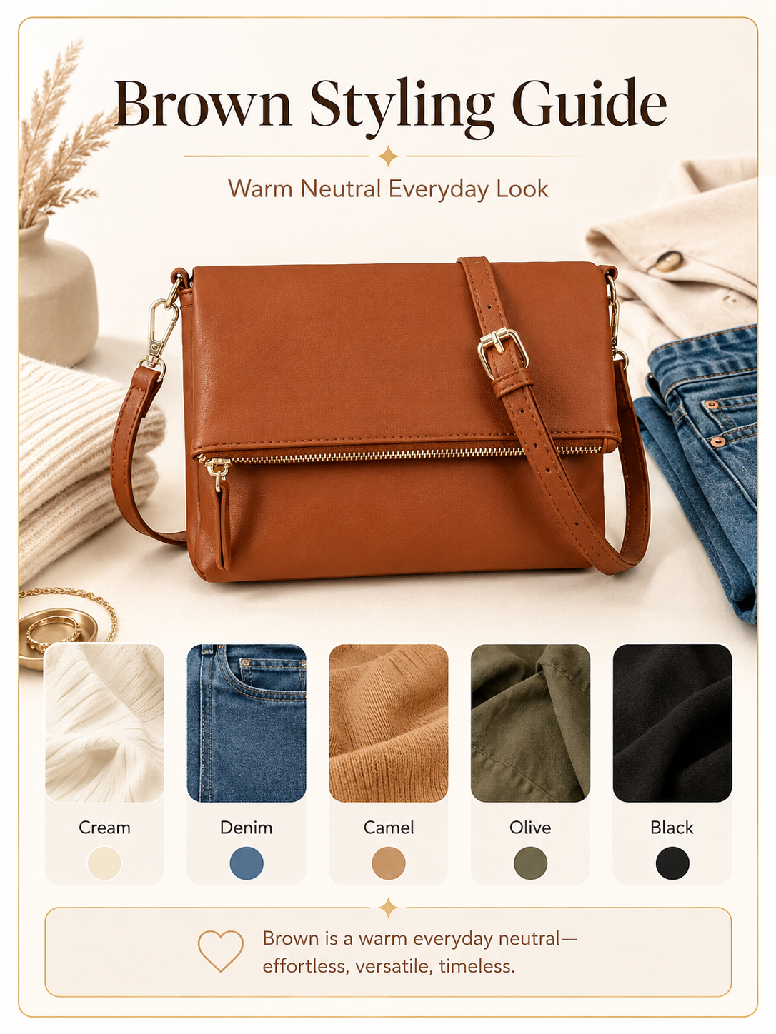 Brown Crossbody Styling Guide Brown crossbody purse styling guide with neutral outfits and everyday looks