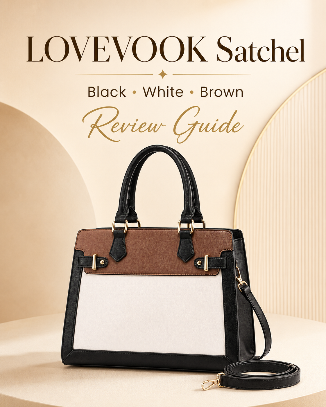 LOVEVOOK black white brown structured satchel tote purse review front view