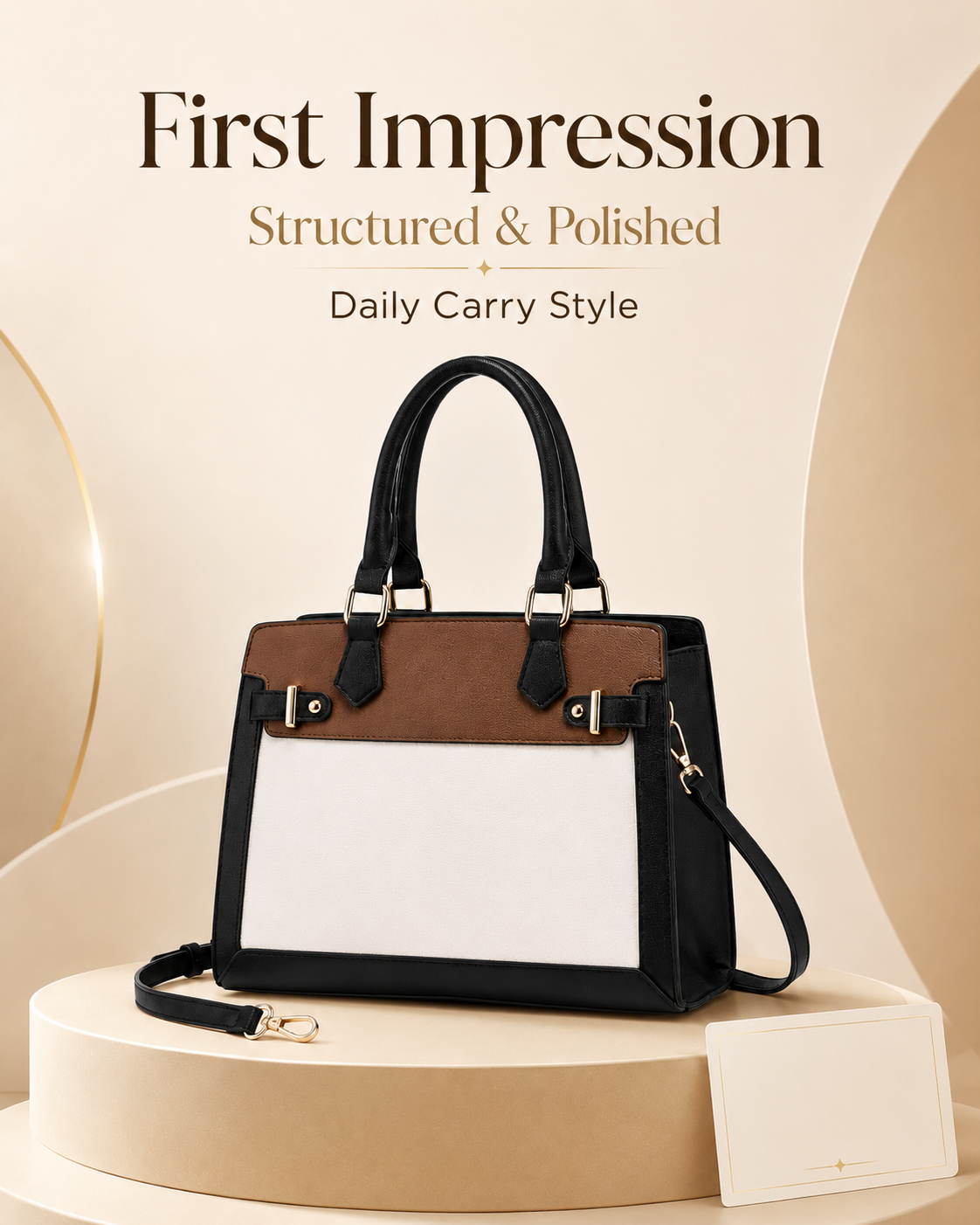 LOVEVOOK colorblock satchel purse first impression on warm neutral background