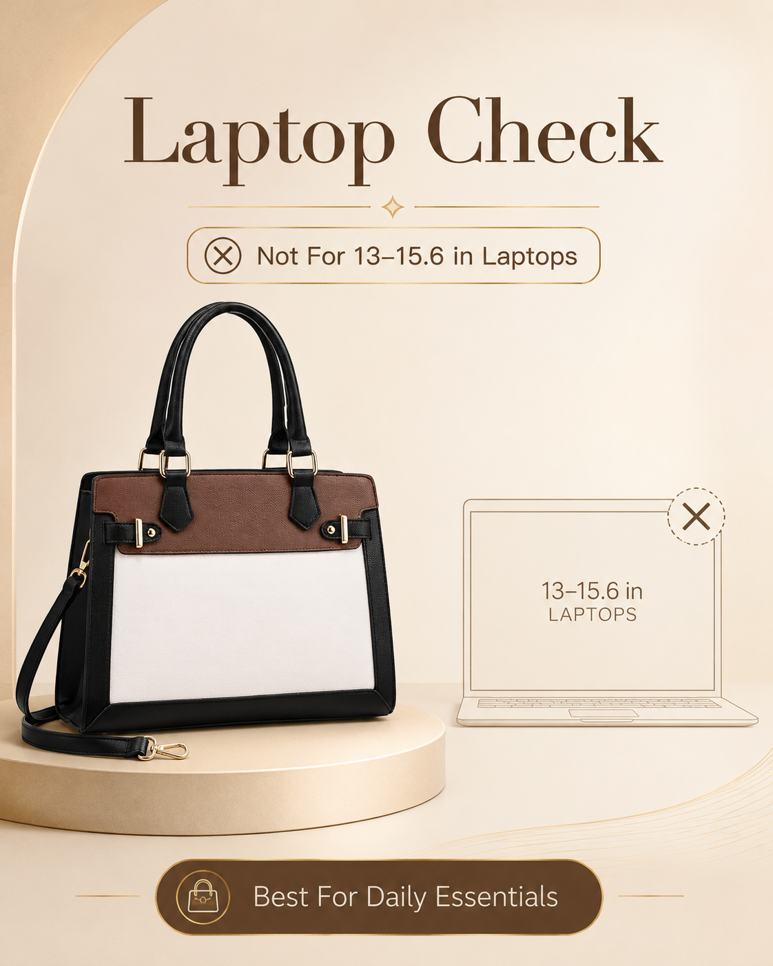 LOVEVOOK satchel not recommended for standard laptop carry infographic