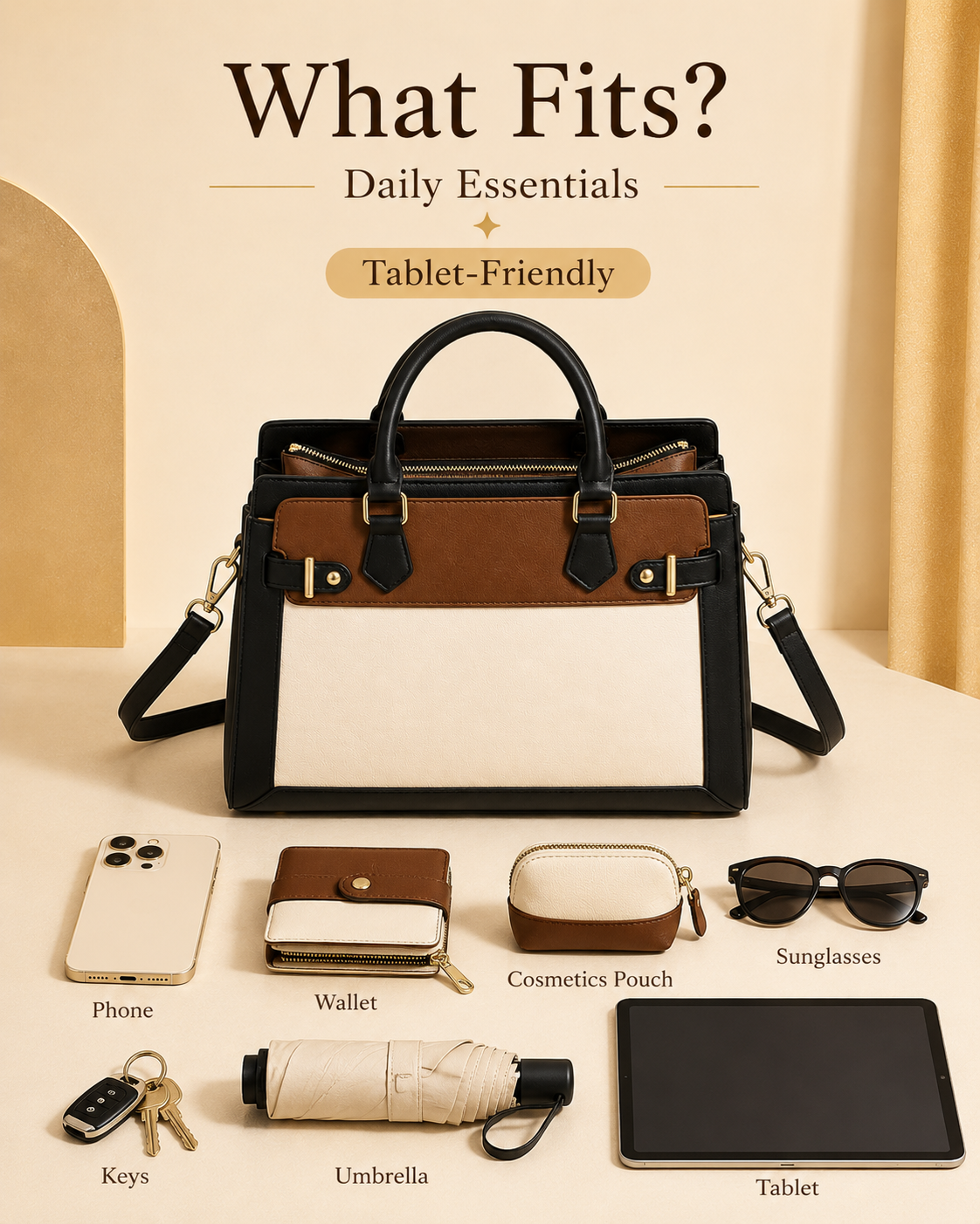 LOVEVOOK satchel what fits inside daily essentials infographic