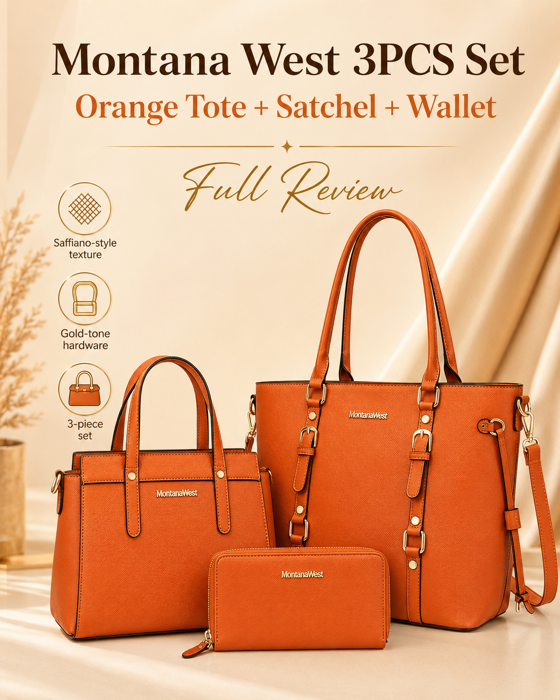 Montana West orange 3 piece tote bag and wallet set review
