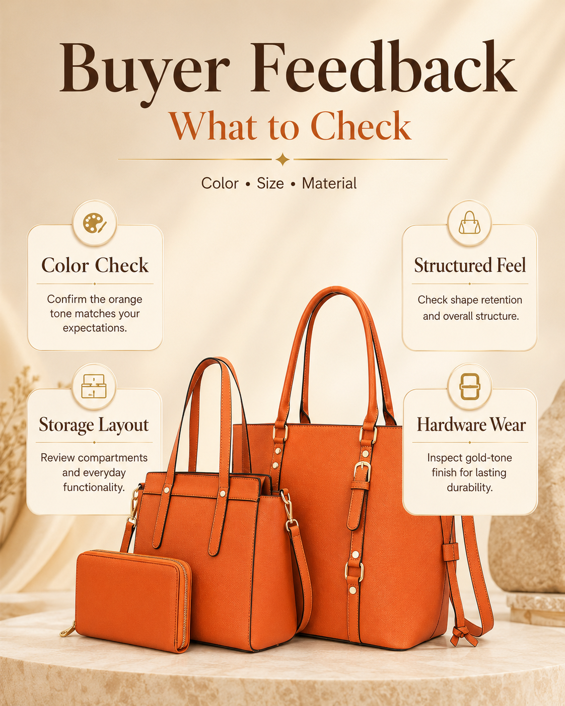 Montana West orange tote set customer feedback pattern infographic