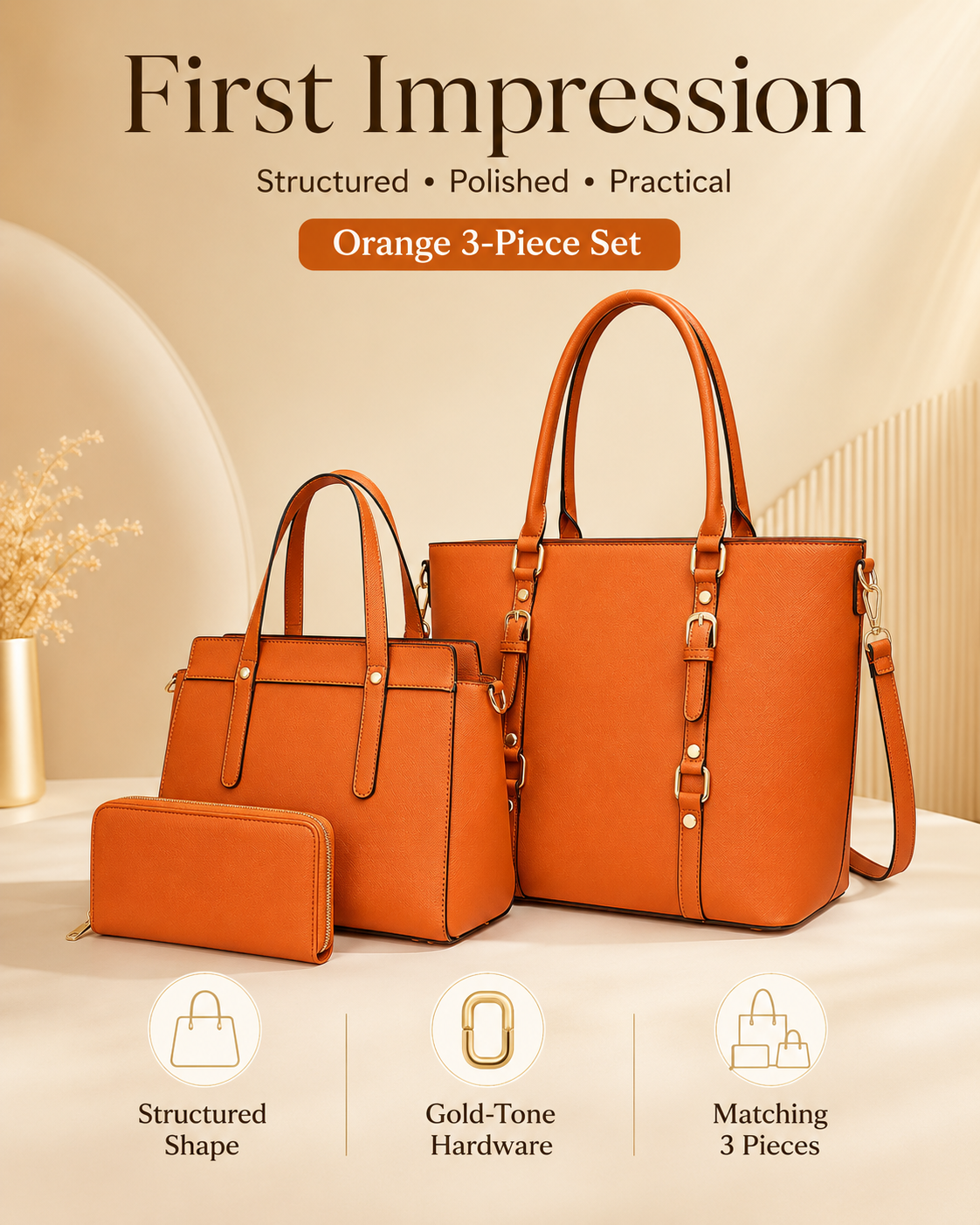 Montana West orange tote set first impression with structured Saffiano texture
