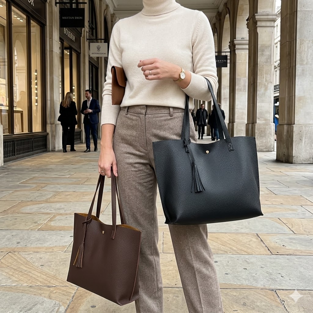 Quiet luxury brown purse vs black purse outdoor fashion look