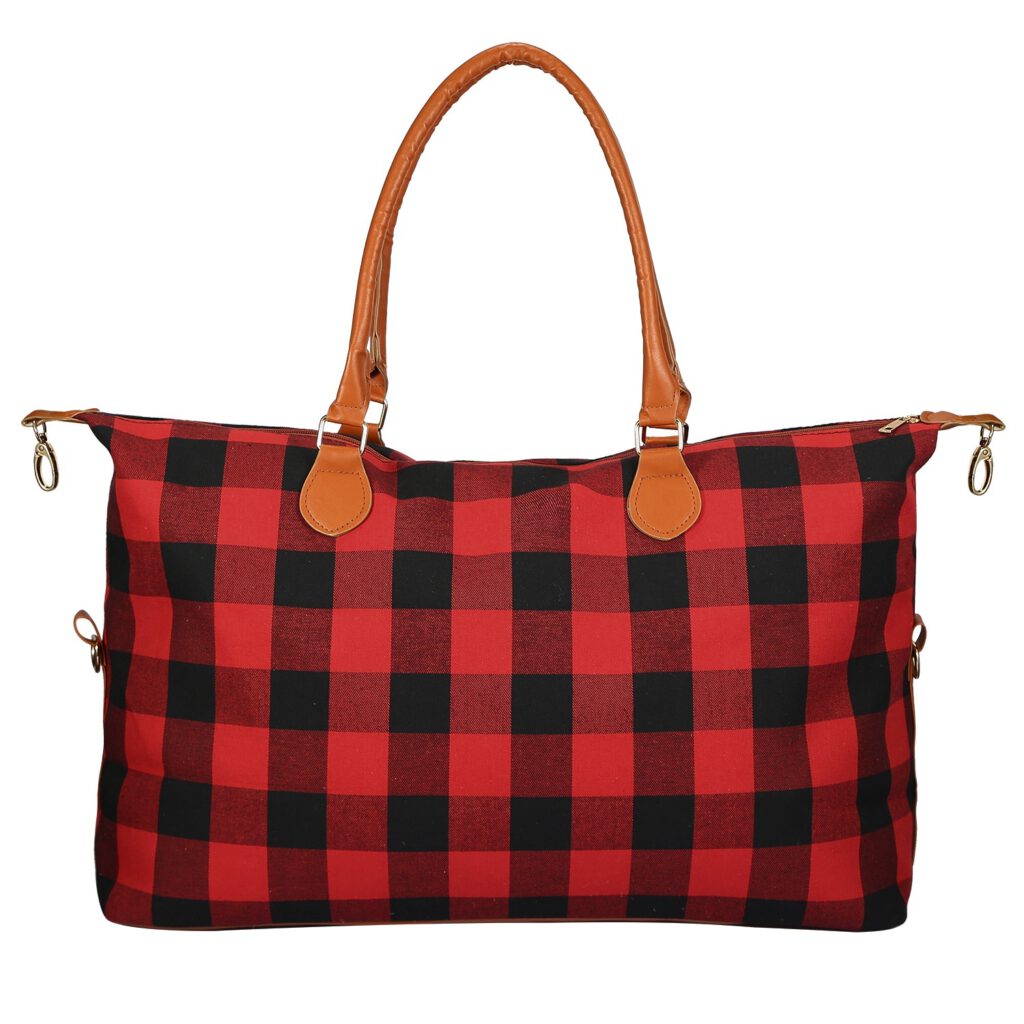 Roséla Buffalo Weekender Tote Bag – Red Plaid Travel Duffle Tote for Women
