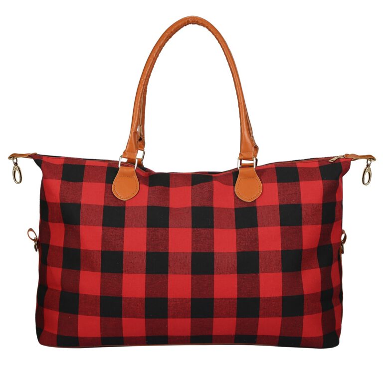 Roséla Buffalo Weekender Tote Bag – Red Plaid Travel Duffle Tote for Women