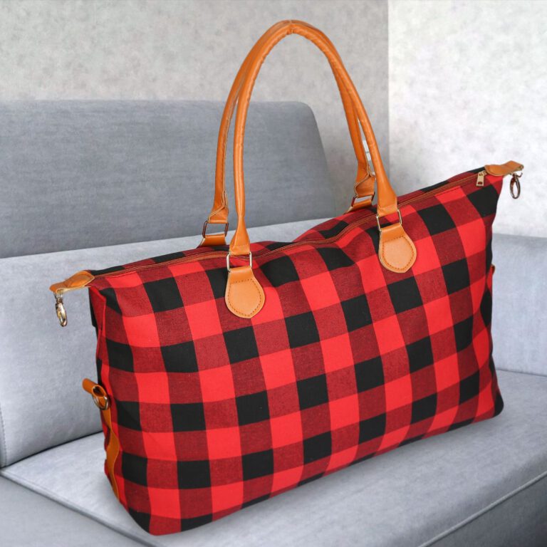 Roséla Buffalo Weekender Tote Bag – Red Plaid Travel Duffle Tote for Women