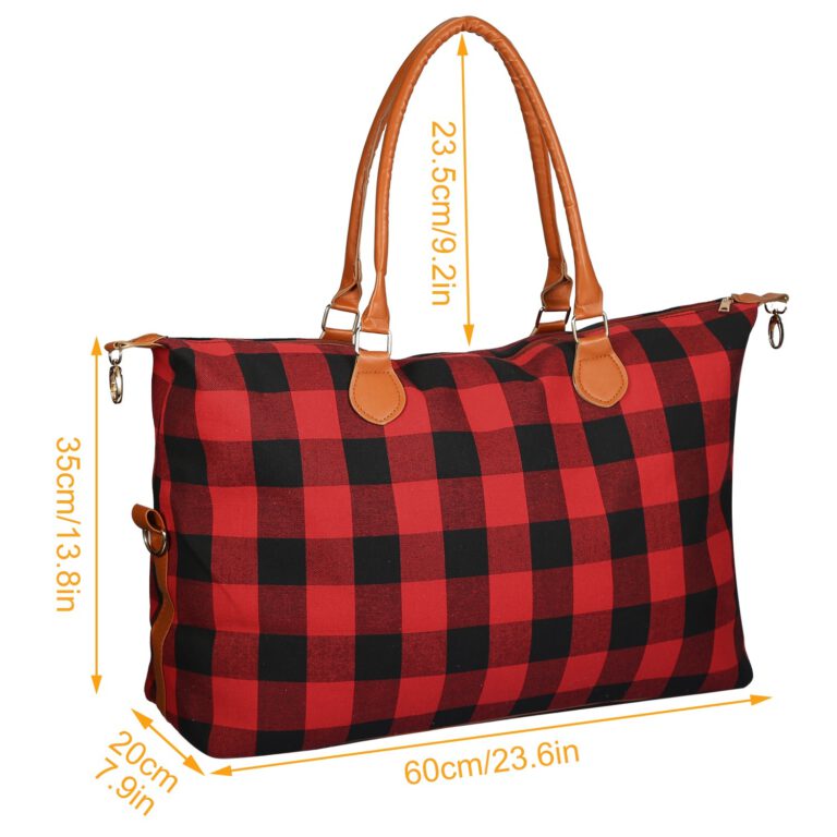 Roséla Buffalo Weekender Tote Bag – Red Plaid Travel Duffle Tote for Women