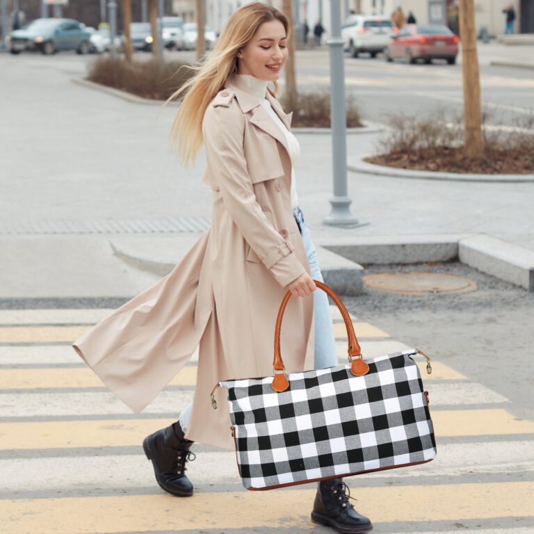 Roséla Buffalo Weekender Tote Bag – Red Plaid Travel Duffle Tote for Women