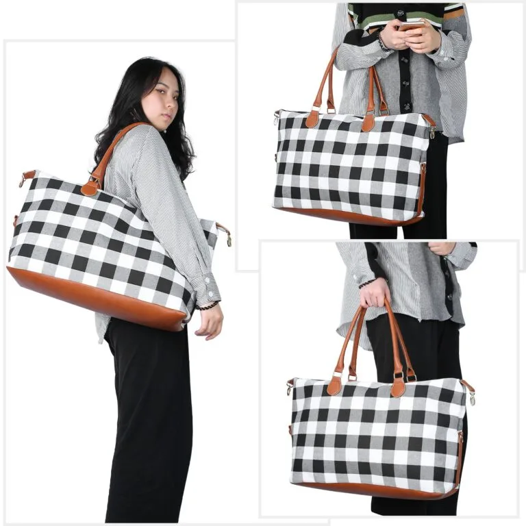 Roséla Buffalo Weekender Tote Bag – Red Plaid Travel Duffle Tote for Women