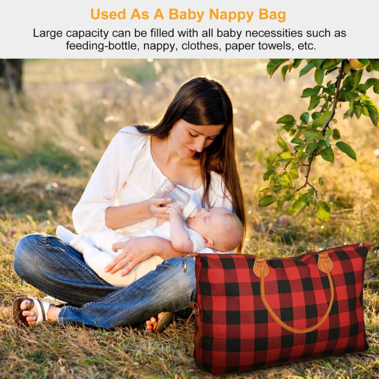 Roséla Buffalo Weekender Tote Bag – Red Plaid Travel Duffle Tote for Women