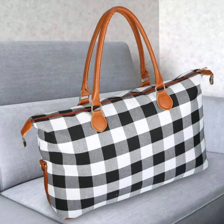 Roséla Buffalo Weekender Tote Bag – Red Plaid Travel Duffle Tote for Women