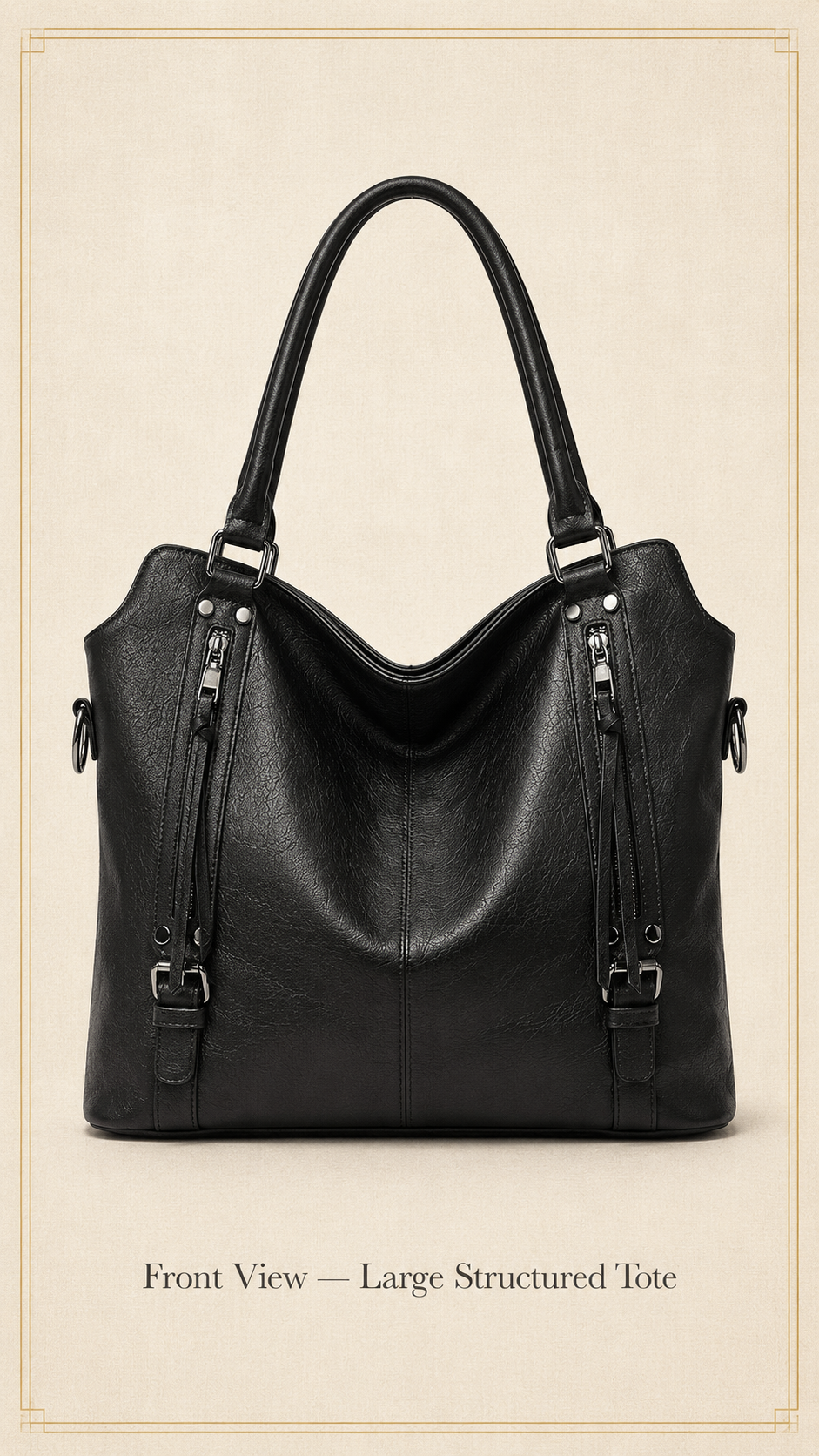 TANTOMI large structured tote handbag front view on beige linen editorial background