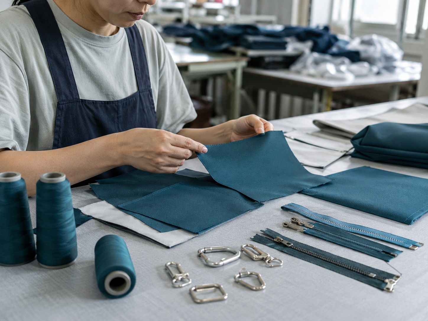Construction-inspired color-matching view for the teal fabric and trim of the Travelon Anti-Theft Classic Messenger Bag