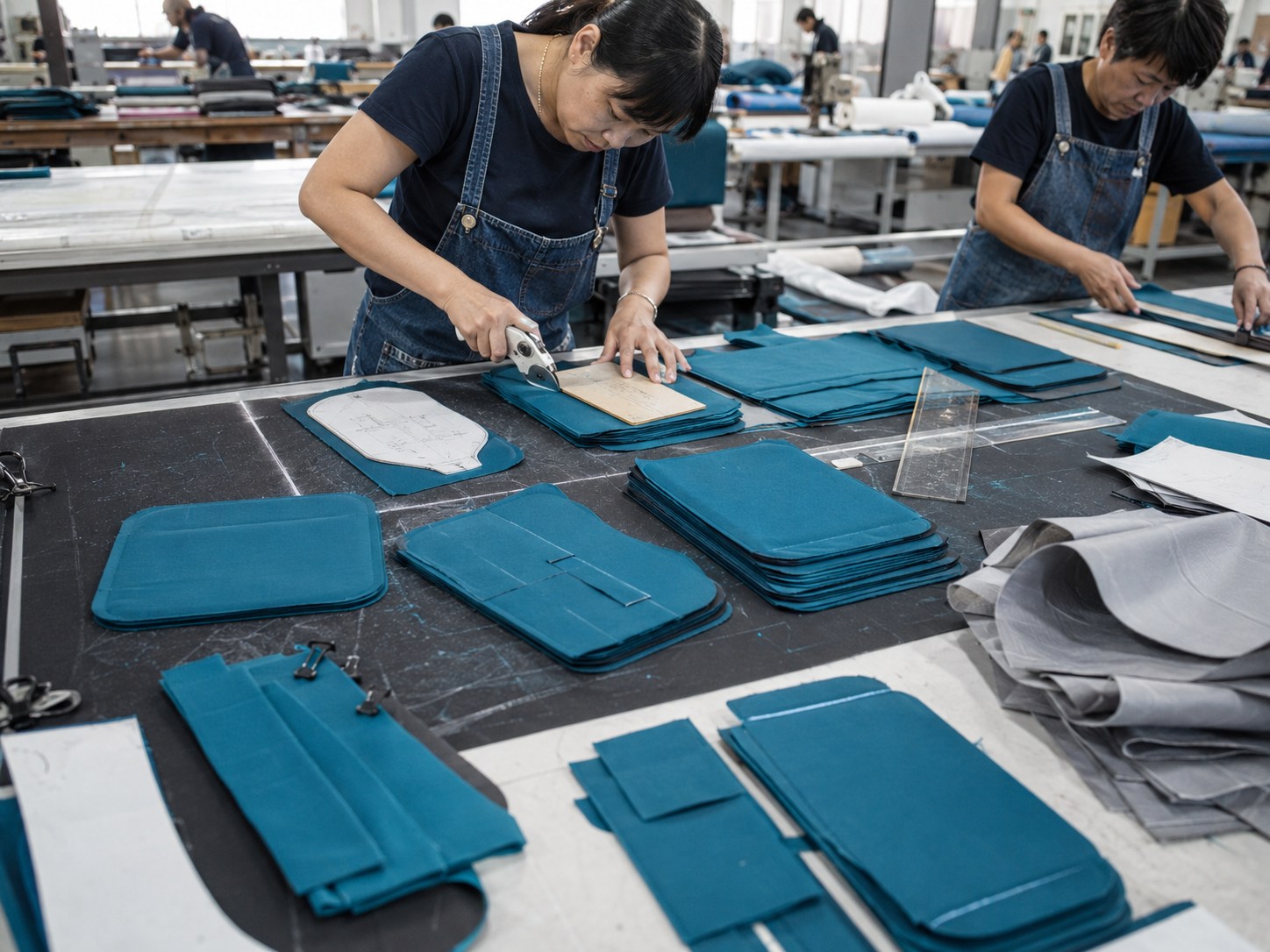 Cutting-stage visual showing how panel accuracy affects the final shape of the Travelon Anti-Theft Classic Messenger Bag
