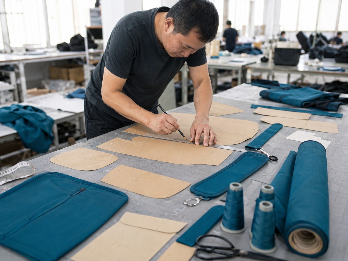 Pattern-table view showing panel planning and pocket placement for the Travelon Classic Messenger Bag