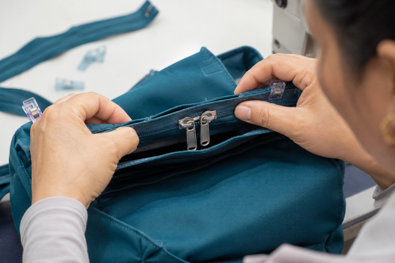 Zipper installation visual highlighting alignment importance for daily use of the Travelon Anti-Theft Classic Messenger Bag