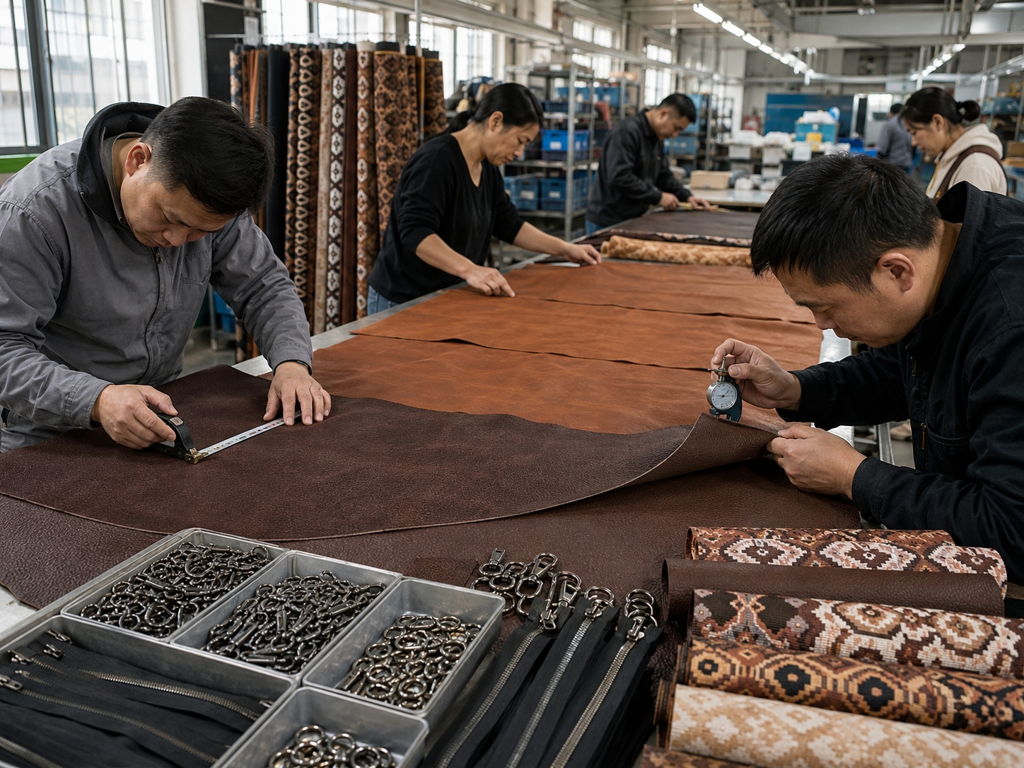 Faux Leather Panel Inspection Faux leather surface inspection before cutting for Wrangler Aztec crossbody bag