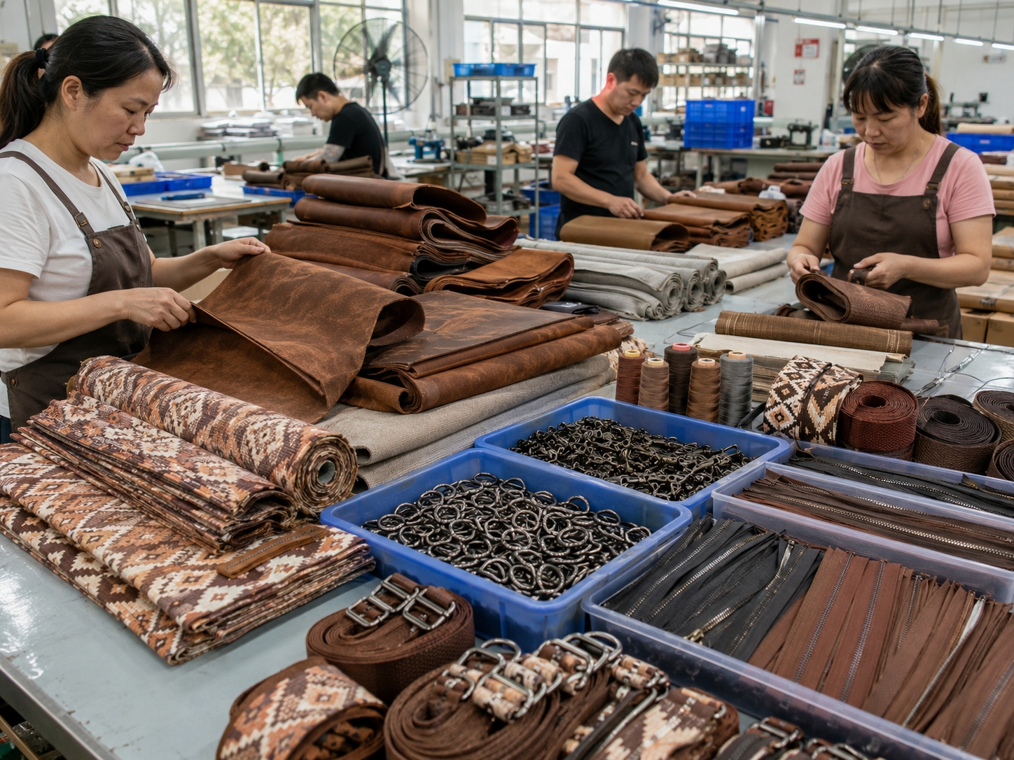 Material Unloading and Sorting Material unloading and sorting process for the Wrangler Aztec Crossbody bag